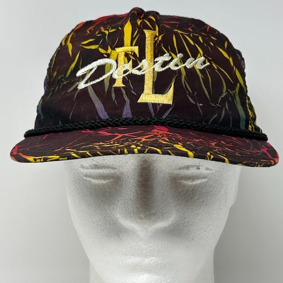 Vintage Destin Florida Hat Cap Black 90s Tourist Snapback 5 Panel Rope Corded - Picture 2 of 10